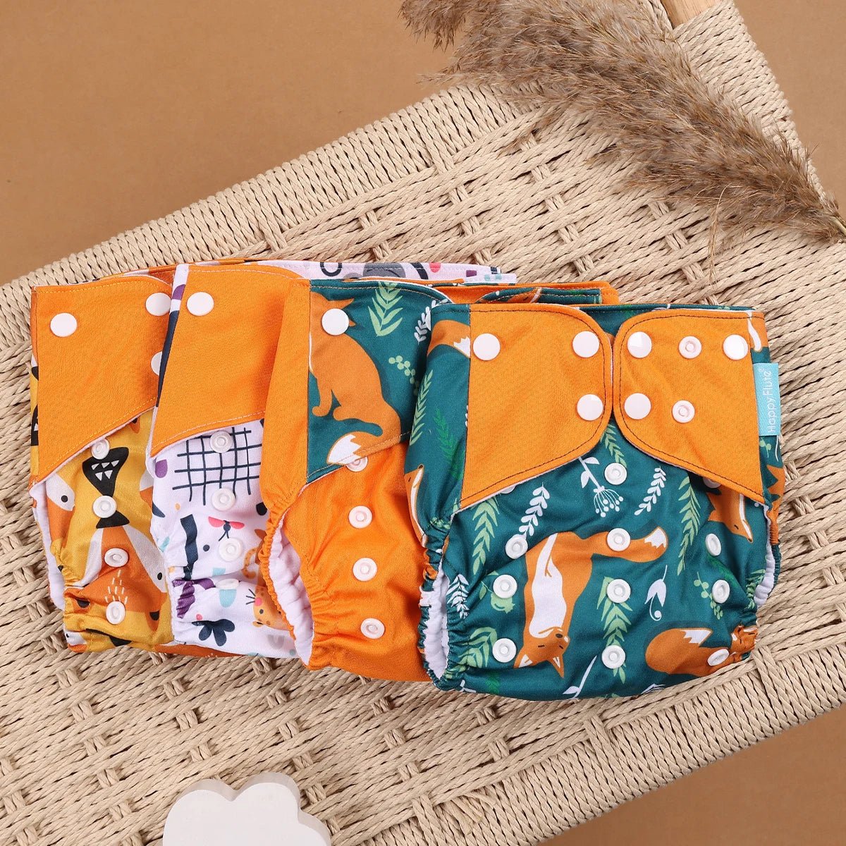 HappyFlute Reusable Cloth Diapers – Eco-Friendly Pocket Diapers, 4-Pack, Unisex (Fits 3–15 kg) - Babytopia32