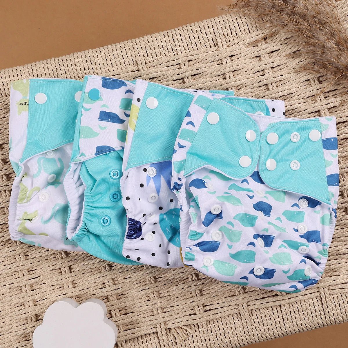 HappyFlute Reusable Cloth Diapers – Eco-Friendly Pocket Diapers, 4-Pack, Unisex (Fits 3–15 kg) - Babytopia32