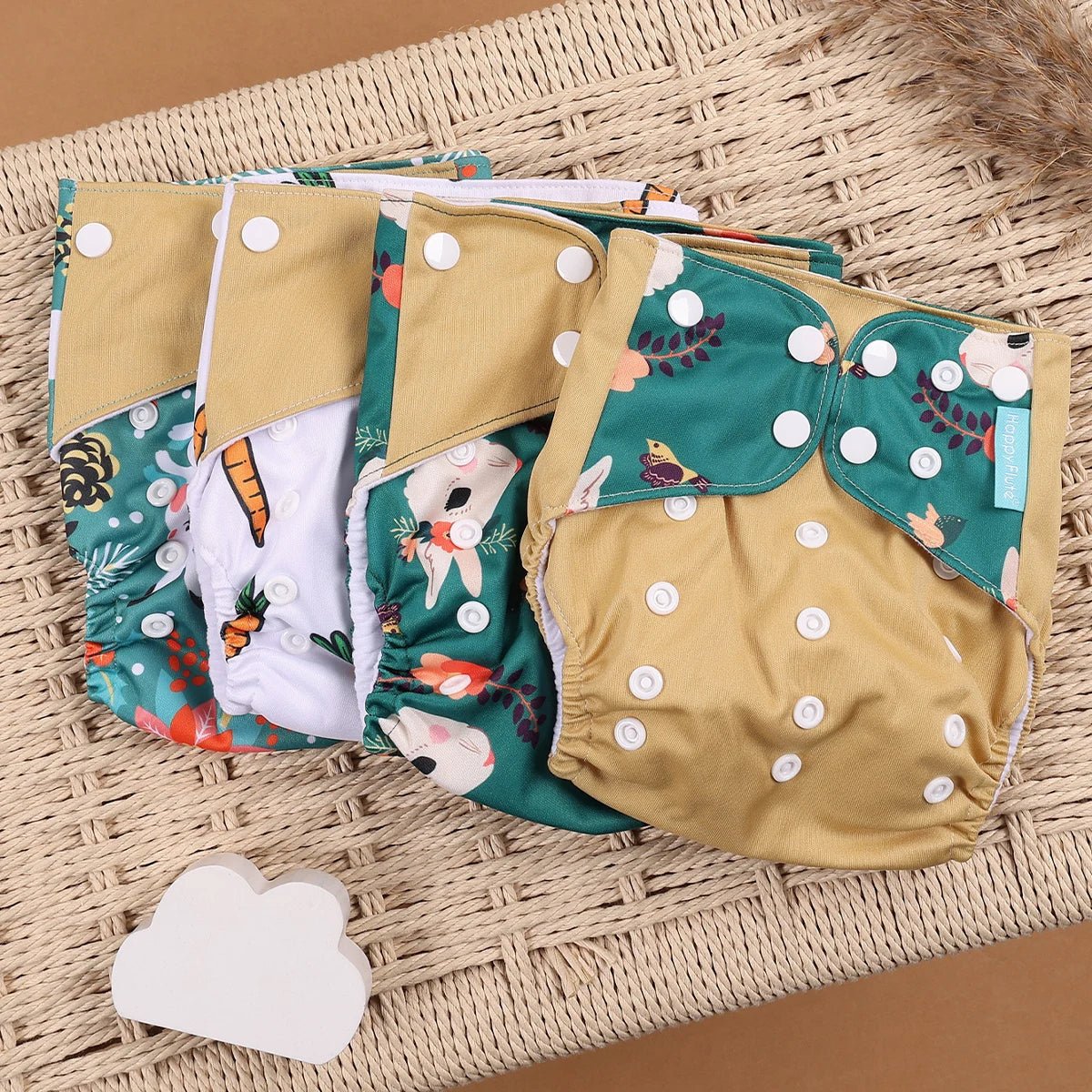 HappyFlute Reusable Cloth Diapers – Eco-Friendly Pocket Diapers, 4-Pack, Unisex (Fits 3–15 kg) - Babytopia32