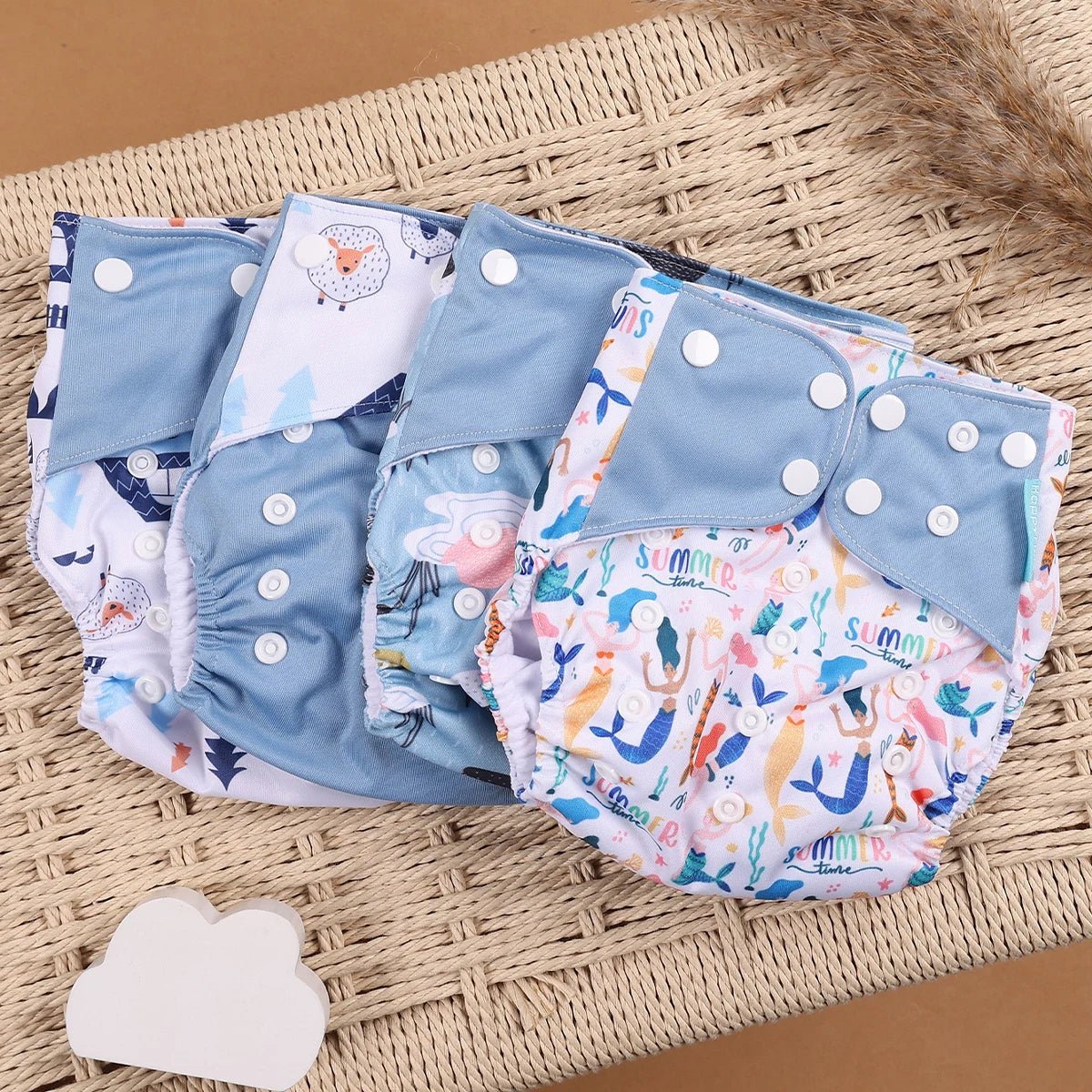 HappyFlute Reusable Cloth Diapers – Eco-Friendly Pocket Diapers, 4-Pack, Unisex (Fits 3–15 kg) - Babytopia32