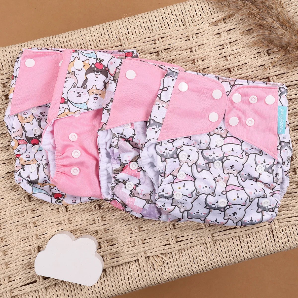 HappyFlute Reusable Cloth Diapers – Eco-Friendly Pocket Diapers, 4-Pack, Unisex (Fits 3–15 kg) - Babytopia32