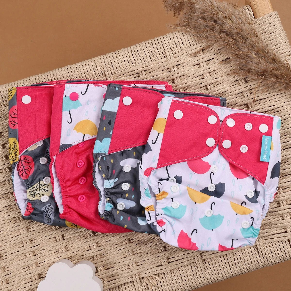 HappyFlute Reusable Cloth Diapers – Eco-Friendly Pocket Diapers, 4-Pack, Unisex (Fits 3–15 kg) - Babytopia32