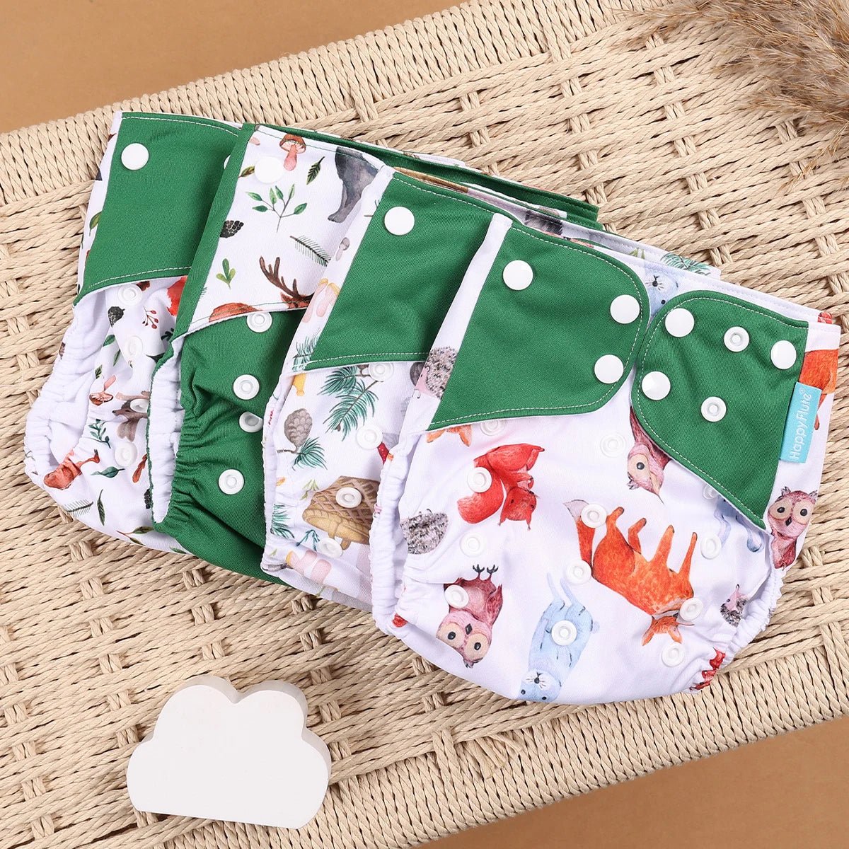 HappyFlute Reusable Cloth Diapers – Eco-Friendly Pocket Diapers, 4-Pack, Unisex (Fits 3–15 kg) - Babytopia32