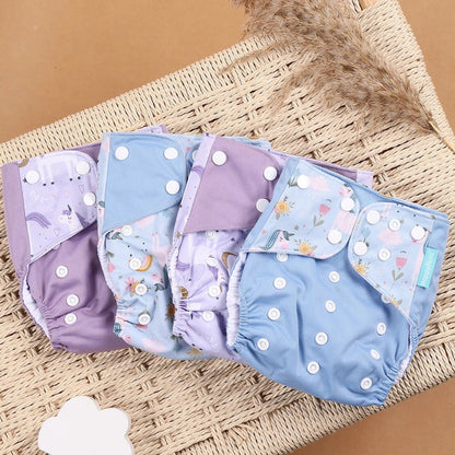 HappyFlute Reusable Cloth Diapers – Eco-Friendly Pocket Diapers, 4-Pack, Unisex (Fits 3–15 kg) - Babytopia32
