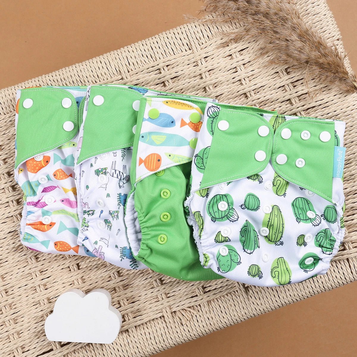 HappyFlute Reusable Cloth Diapers – Eco-Friendly Pocket Diapers, 4-Pack, Unisex (Fits 3–15 kg) - Babytopia32