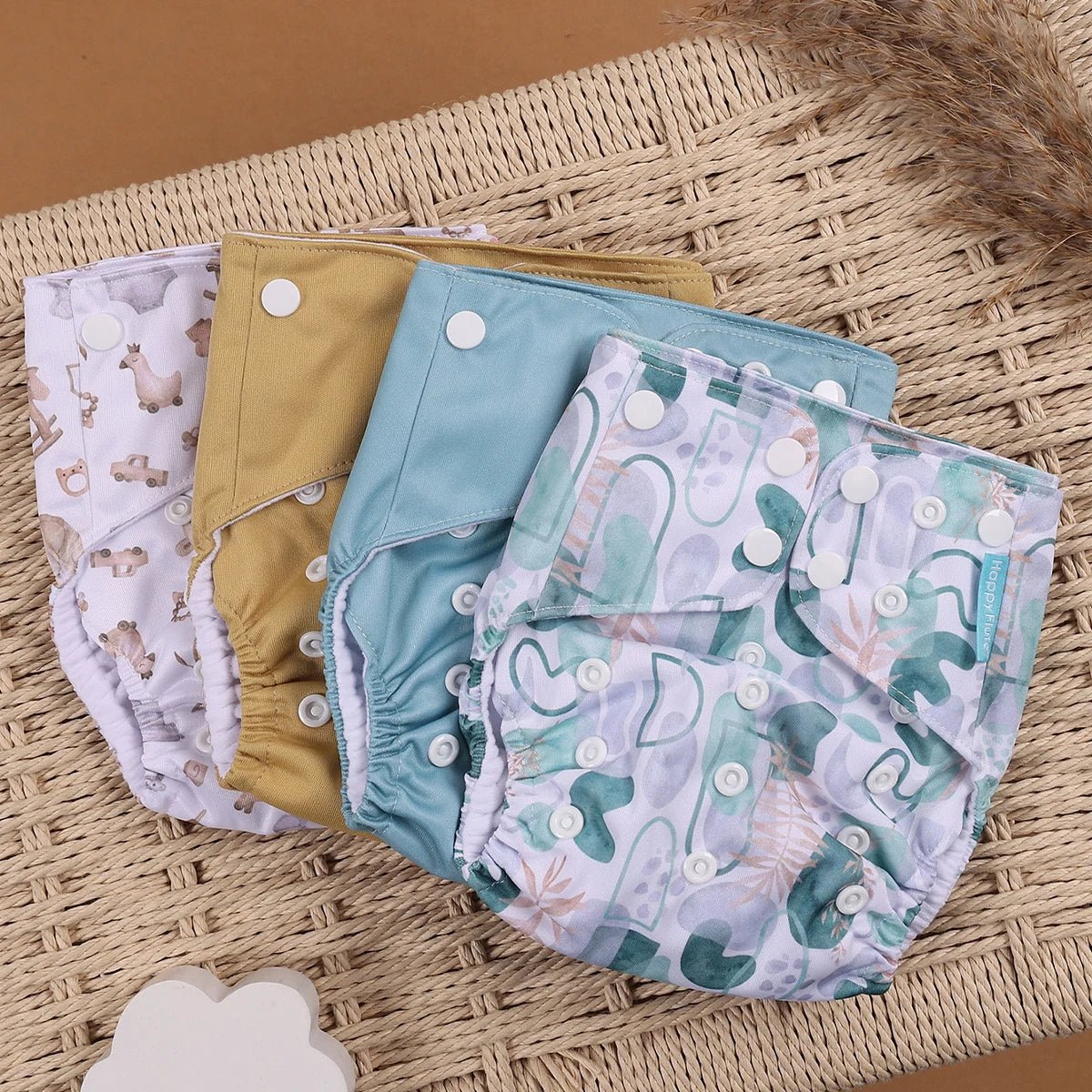 HappyFlute Reusable Cloth Diapers – Eco-Friendly Pocket Diapers, 4-Pack, Unisex (Fits 3–15 kg) - Babytopia32