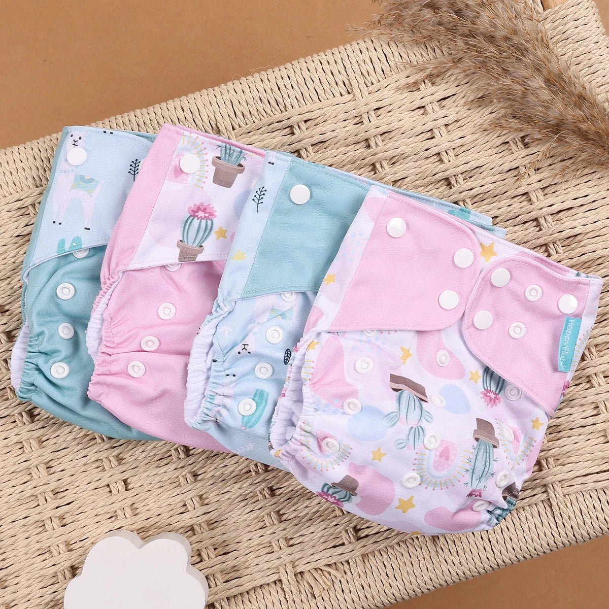 HappyFlute Reusable Cloth Diapers – Eco-Friendly Pocket Diapers, 4-Pack, Unisex (Fits 3–15 kg) - Babytopia32