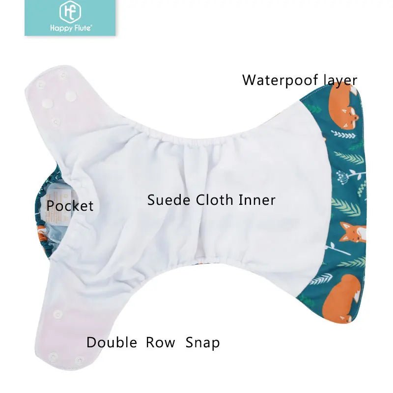 HappyFlute Reusable Cloth Diapers – Eco-Friendly Pocket Diapers, 4-Pack, Unisex (Fits 3–15 kg) - Babytopia32