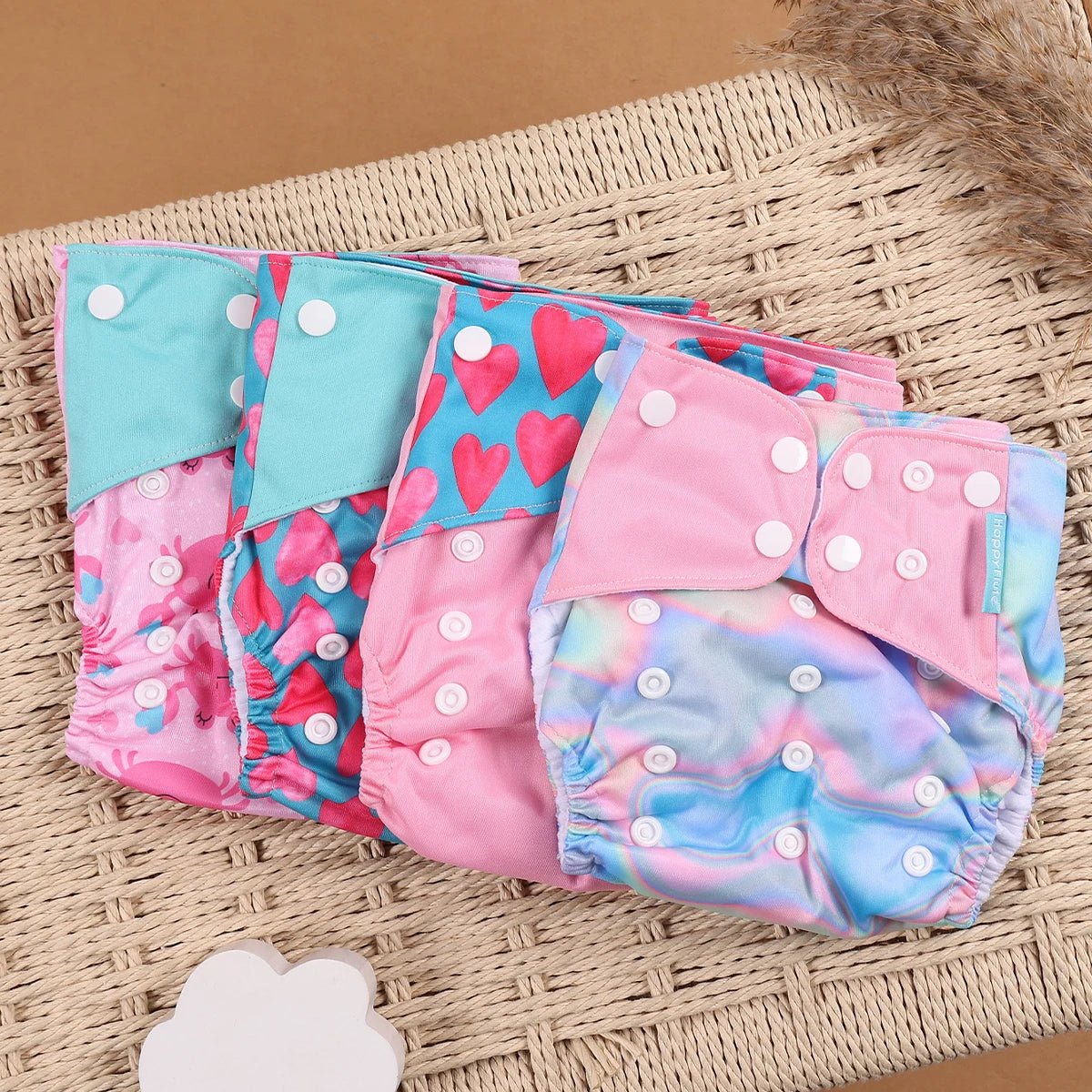 HappyFlute Reusable Cloth Diapers – Eco-Friendly Pocket Diapers, 4-Pack, Unisex (Fits 3–15 kg) - Babytopia32