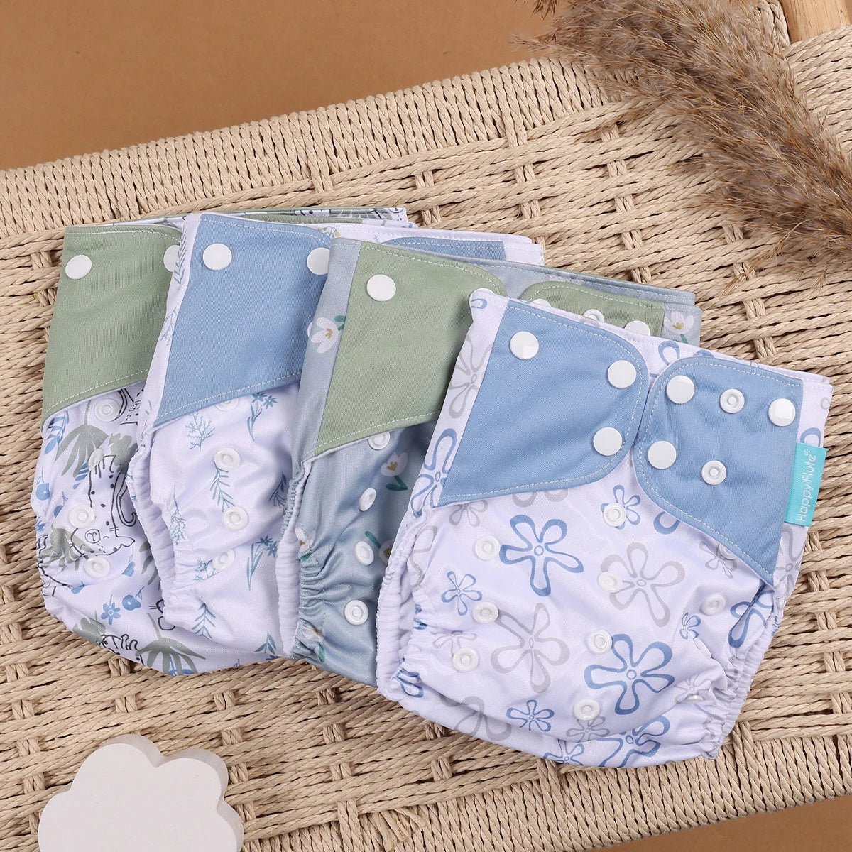 HappyFlute Reusable Cloth Diapers – Eco-Friendly Pocket Diapers, 4-Pack, Unisex (Fits 3–15 kg) - Babytopia32