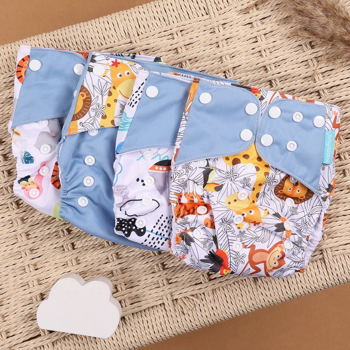 HappyFlute Reusable Cloth Diapers – Eco-Friendly Pocket Diapers, 4-Pack, Unisex (Fits 3–15 kg) - Babytopia32