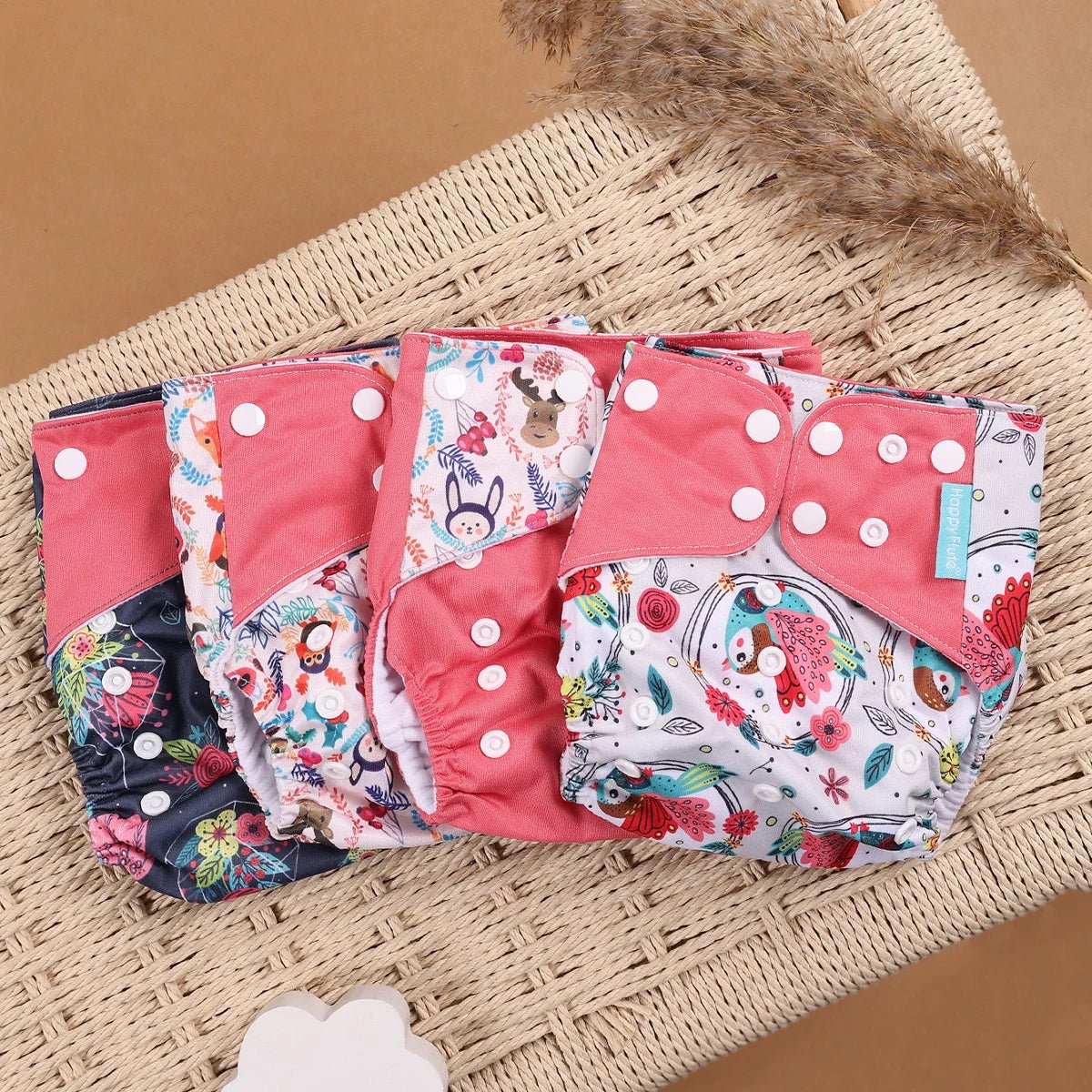 HappyFlute Reusable Cloth Diapers – Eco-Friendly Pocket Diapers, 4-Pack, Unisex (Fits 3–15 kg) - Babytopia32