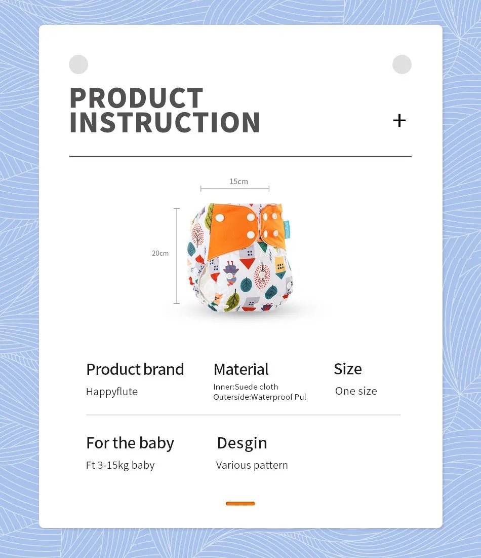HappyFlute Reusable Cloth Diapers – Eco-Friendly Pocket Diapers, 4-Pack, Unisex (Fits 3–15 kg) - Babytopia32