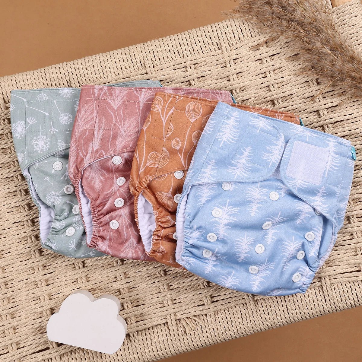 HappyFlute Reusable Cloth Diapers – Eco-Friendly Pocket Diapers, 4-Pack, Unisex (Fits 3–15 kg) - Babytopia32