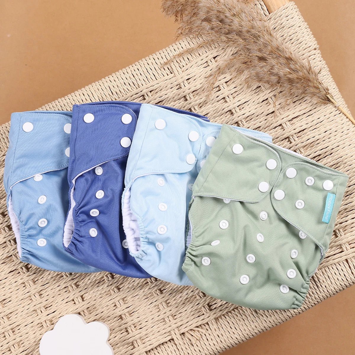 HappyFlute Reusable Cloth Diapers – Eco-Friendly Pocket Diapers, 4-Pack, Unisex (Fits 3–15 kg) - Babytopia32