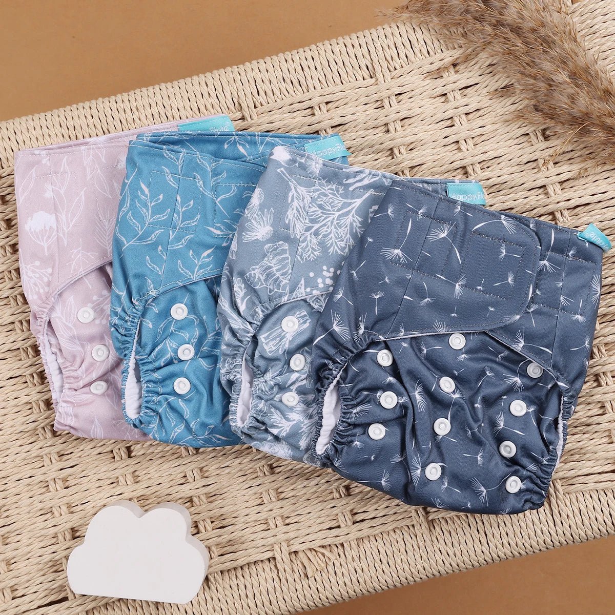 HappyFlute Reusable Cloth Diapers – Eco-Friendly Pocket Diapers, 4-Pack, Unisex (Fits 3–15 kg) - Babytopia32