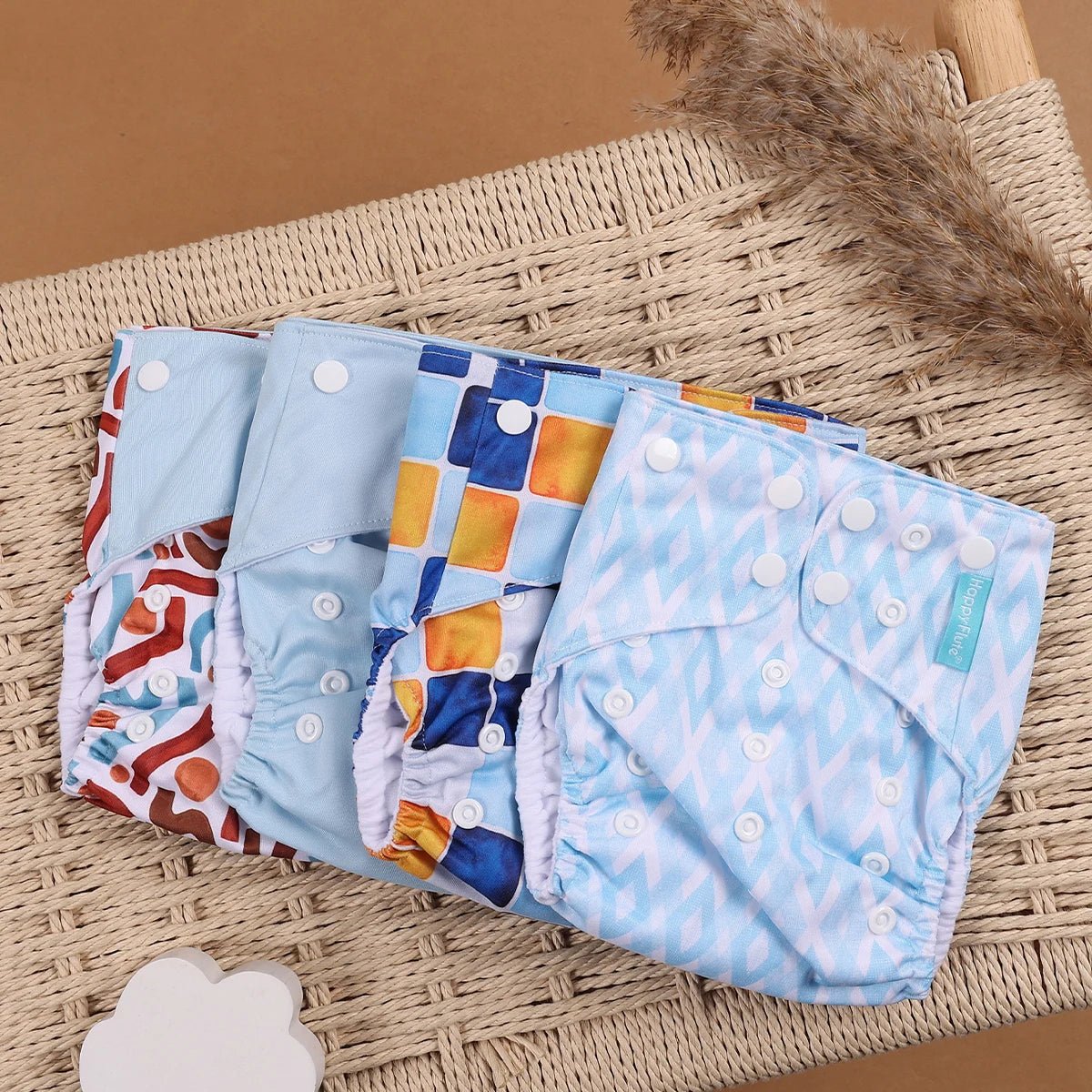 HappyFlute Reusable Cloth Diapers – Eco-Friendly Pocket Diapers, 4-Pack, Unisex (Fits 3–15 kg) - Babytopia32