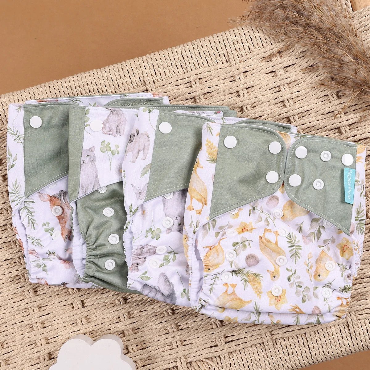 HappyFlute Reusable Cloth Diapers – Eco-Friendly Pocket Diapers, 4-Pack, Unisex (Fits 3–15 kg) - Babytopia32