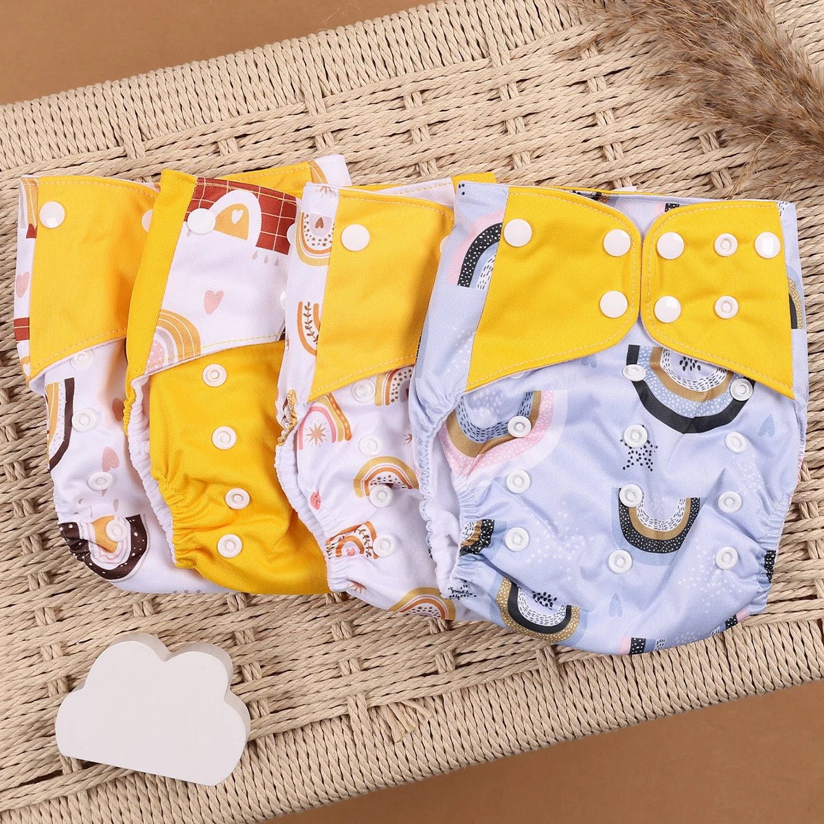 HappyFlute Reusable Cloth Diapers – Eco-Friendly Pocket Diapers, 4-Pack, Unisex (Fits 3–15 kg) - Babytopia32