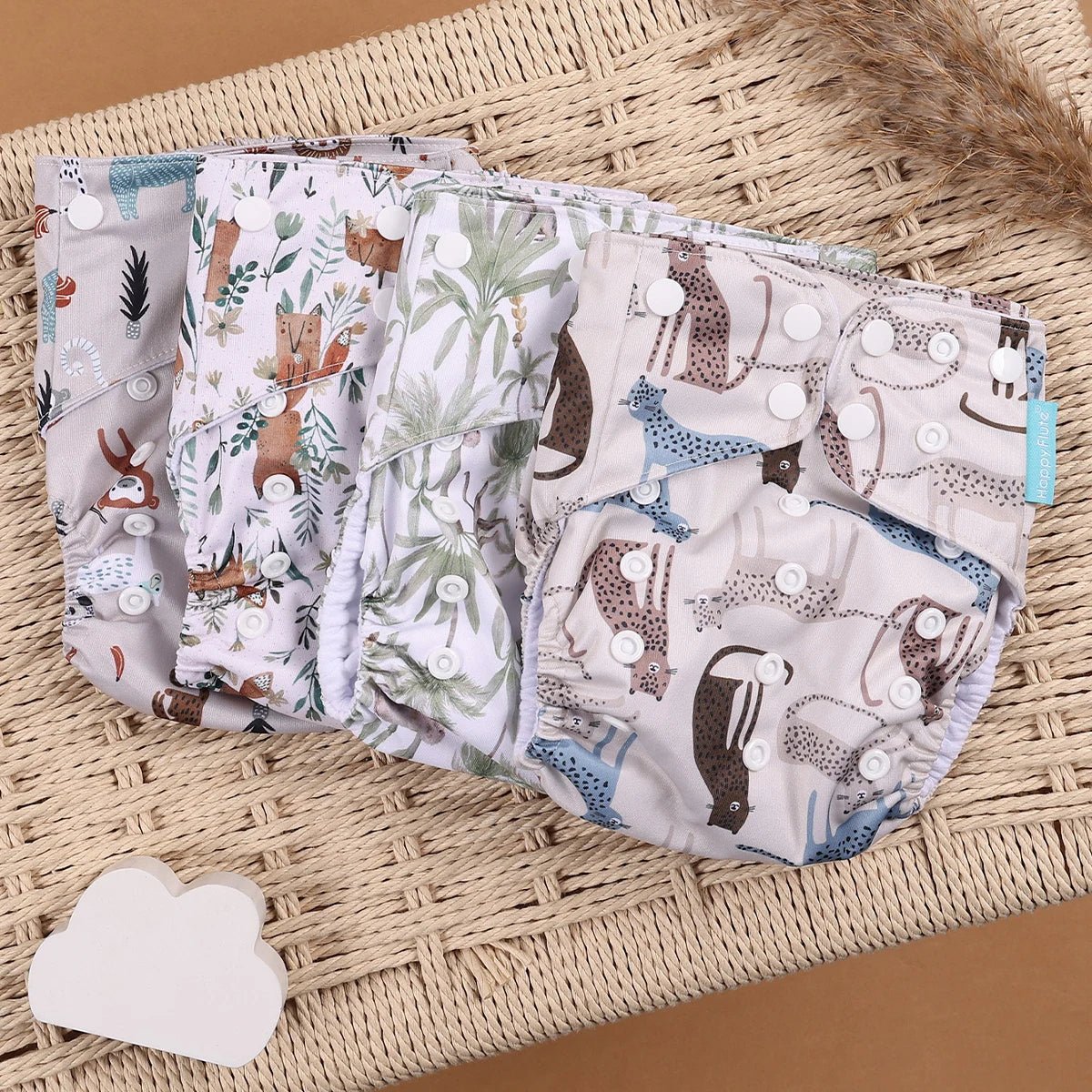 HappyFlute Reusable Cloth Diapers – Eco-Friendly Pocket Diapers, 4-Pack, Unisex (Fits 3–15 kg) - Babytopia32