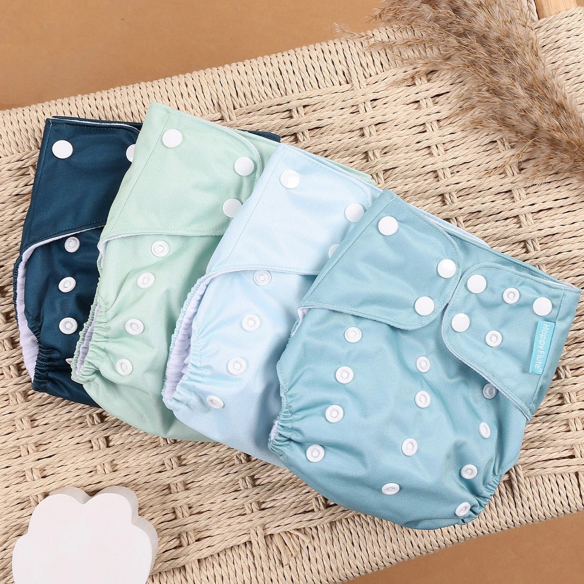 HappyFlute Reusable Cloth Diapers – Eco-Friendly Pocket Diapers, 4-Pack, Unisex (Fits 3–15 kg) - Babytopia32