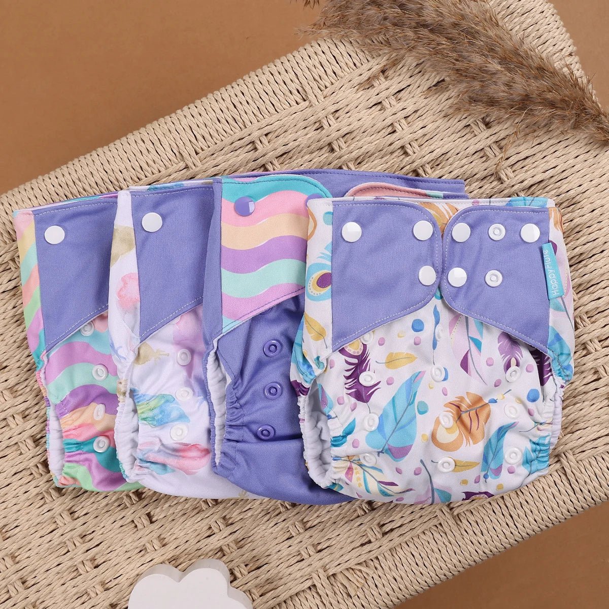 HappyFlute Reusable Cloth Diapers – Eco-Friendly Pocket Diapers, 4-Pack, Unisex (Fits 3–15 kg) - Babytopia32
