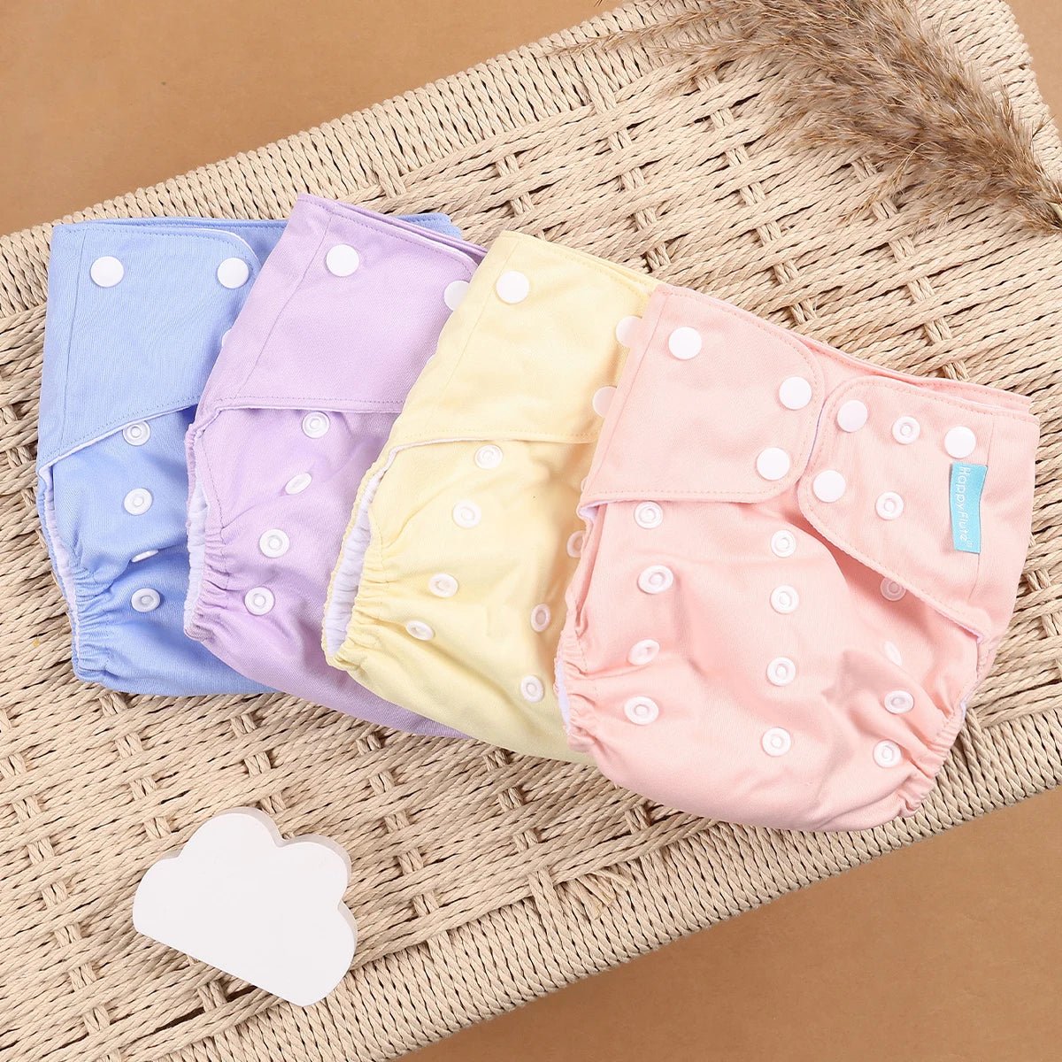 HappyFlute Reusable Cloth Diapers – Eco-Friendly Pocket Diapers, 4-Pack, Unisex (Fits 3–15 kg) - Babytopia32