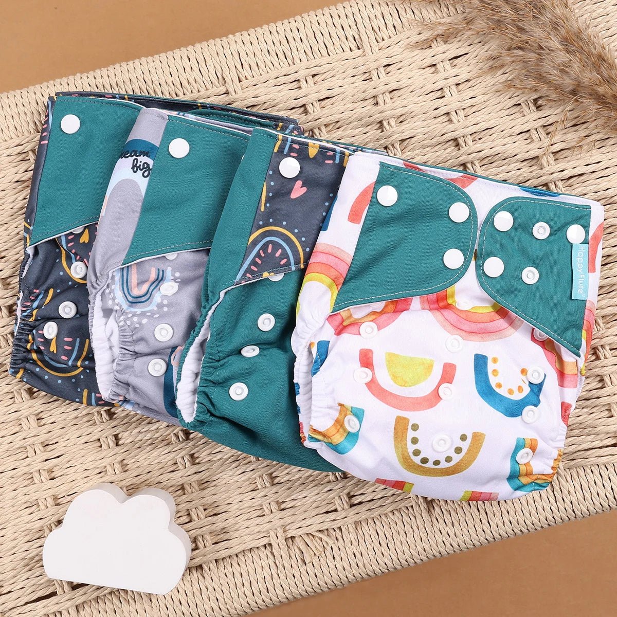 HappyFlute Reusable Cloth Diapers – Eco-Friendly Pocket Diapers, 4-Pack, Unisex (Fits 3–15 kg) - Babytopia32