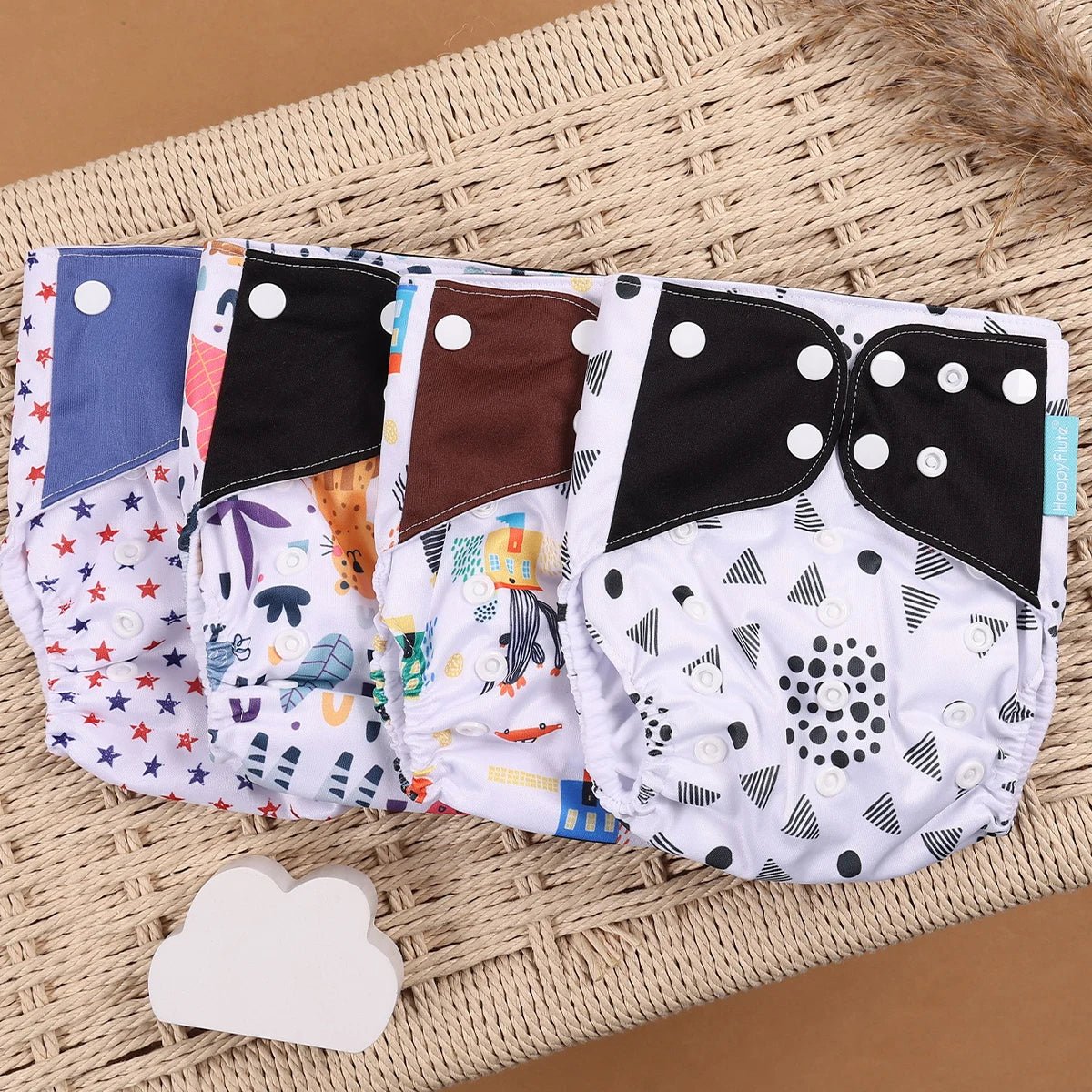 HappyFlute Reusable Cloth Diapers – Eco-Friendly Pocket Diapers, 4-Pack, Unisex (Fits 3–15 kg) - Babytopia32