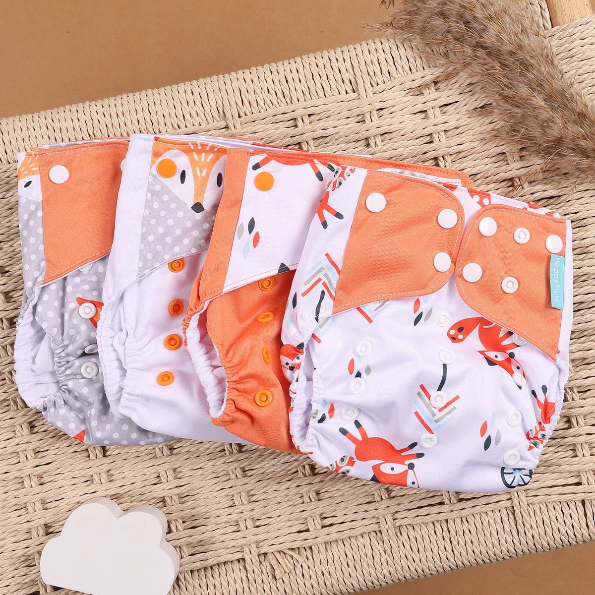 HappyFlute Reusable Cloth Diapers – Eco-Friendly Pocket Diapers, 4-Pack, Unisex (Fits 3–15 kg) - Babytopia32