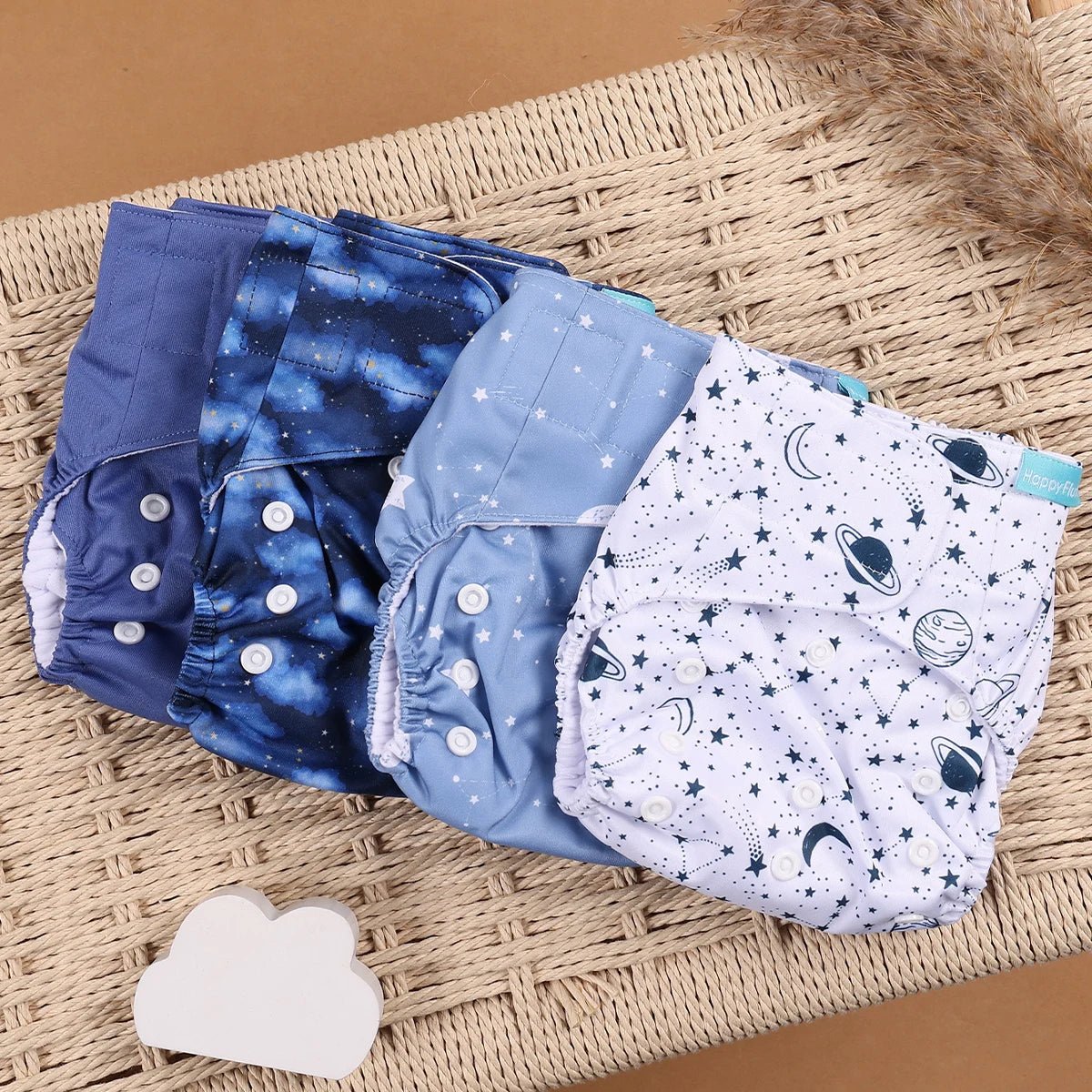 HappyFlute Reusable Cloth Diapers – Eco-Friendly Pocket Diapers, 4-Pack, Unisex (Fits 3–15 kg) - Babytopia32
