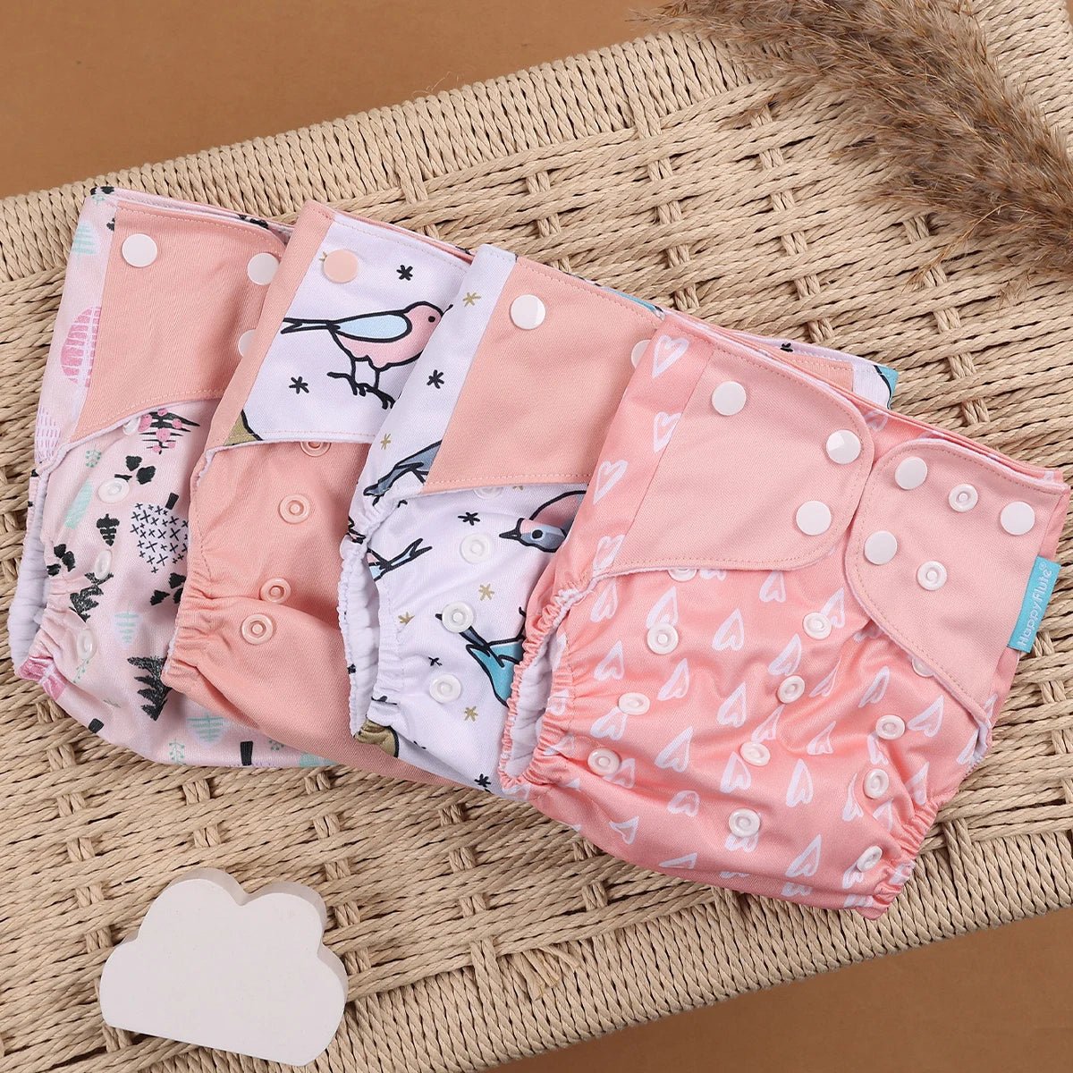 HappyFlute Reusable Cloth Diapers – Eco-Friendly Pocket Diapers, 4-Pack, Unisex (Fits 3–15 kg) - Babytopia32