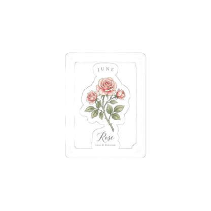 June Rose Birth Month Botanical Kiss-Cut Stickers | Watercolor Line Art, Personalized - Babytopia32
