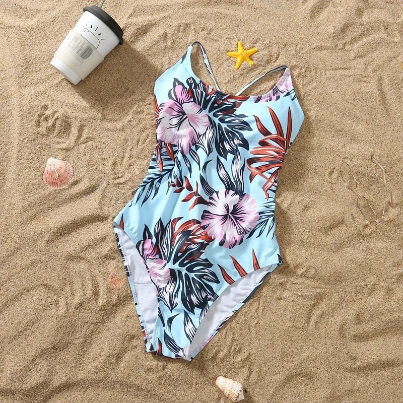 Matching Family Floral Swimsuits – Mom & Daughter One-Piece + Dad & Son Swim Trunks - Babytopia32