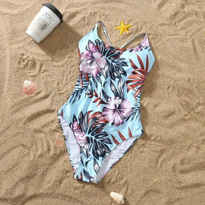 Matching Family Floral Swimsuits – Mom & Daughter One-Piece + Dad & Son Swim Trunks - Babytopia32