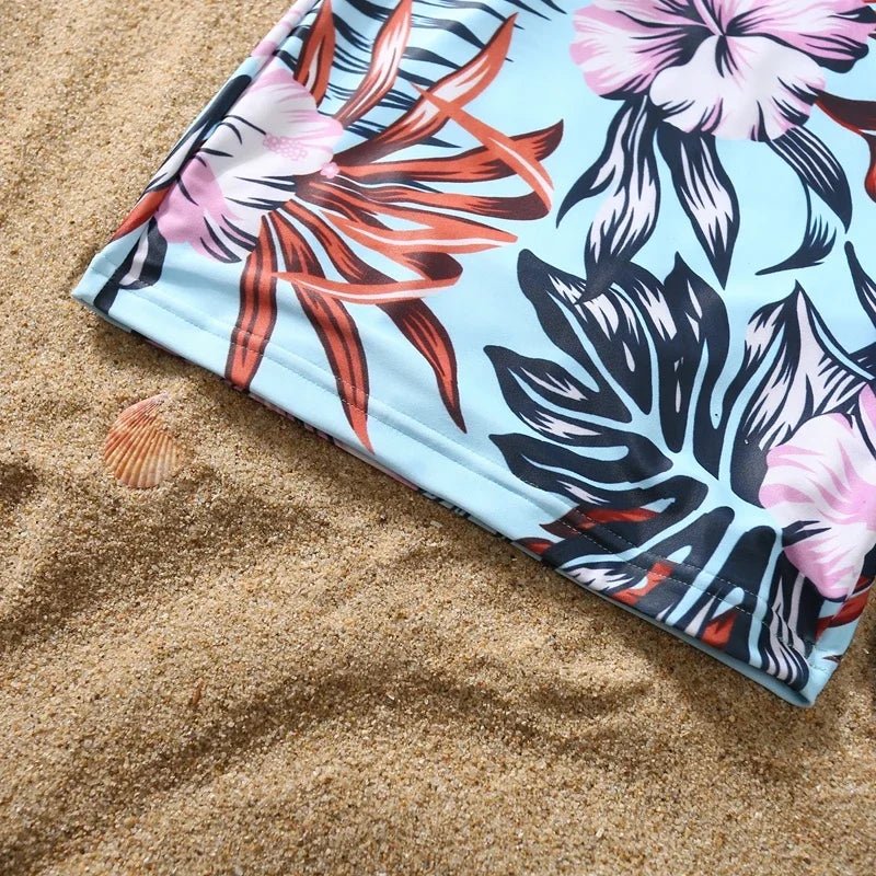 Matching Family Floral Swimsuits – Mom & Daughter One-Piece + Dad & Son Swim Trunks - Babytopia32