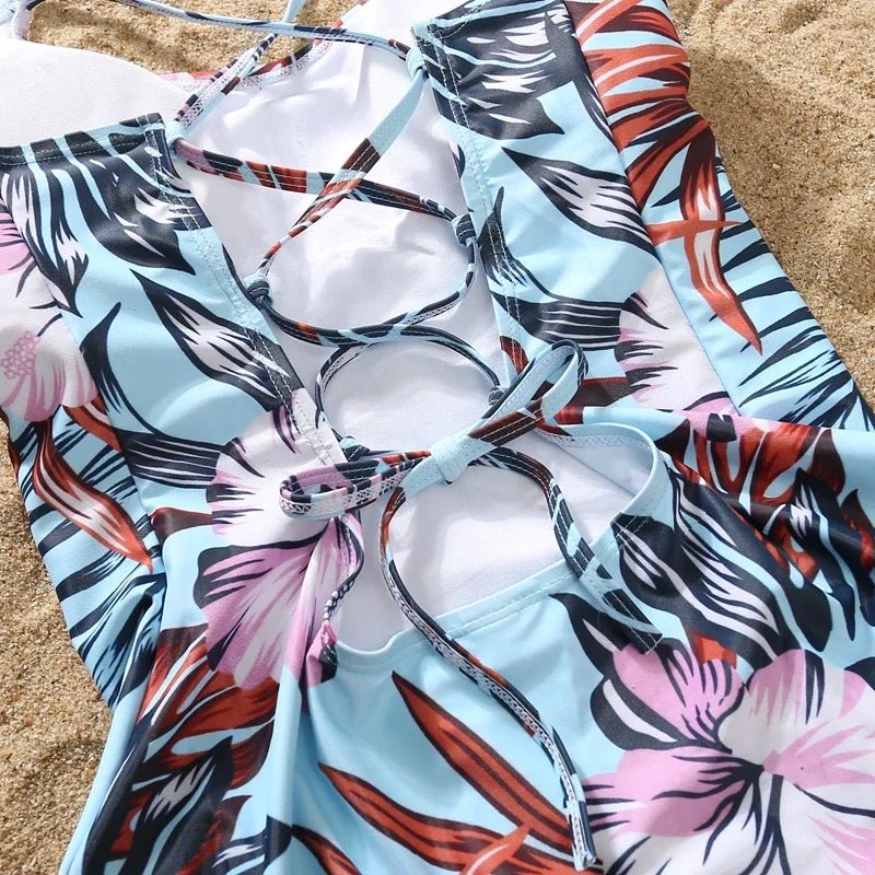Matching Family Floral Swimsuits – Mom & Daughter One-Piece + Dad & Son Swim Trunks - Babytopia32