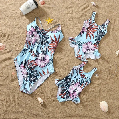 Matching Family Floral Swimsuits – Mom & Daughter One-Piece + Dad & Son Swim Trunks - Babytopia32