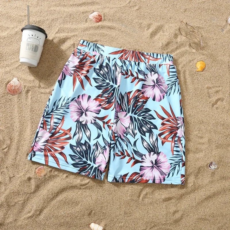 Matching Family Floral Swimsuits – Mom & Daughter One-Piece + Dad & Son Swim Trunks - Babytopia32