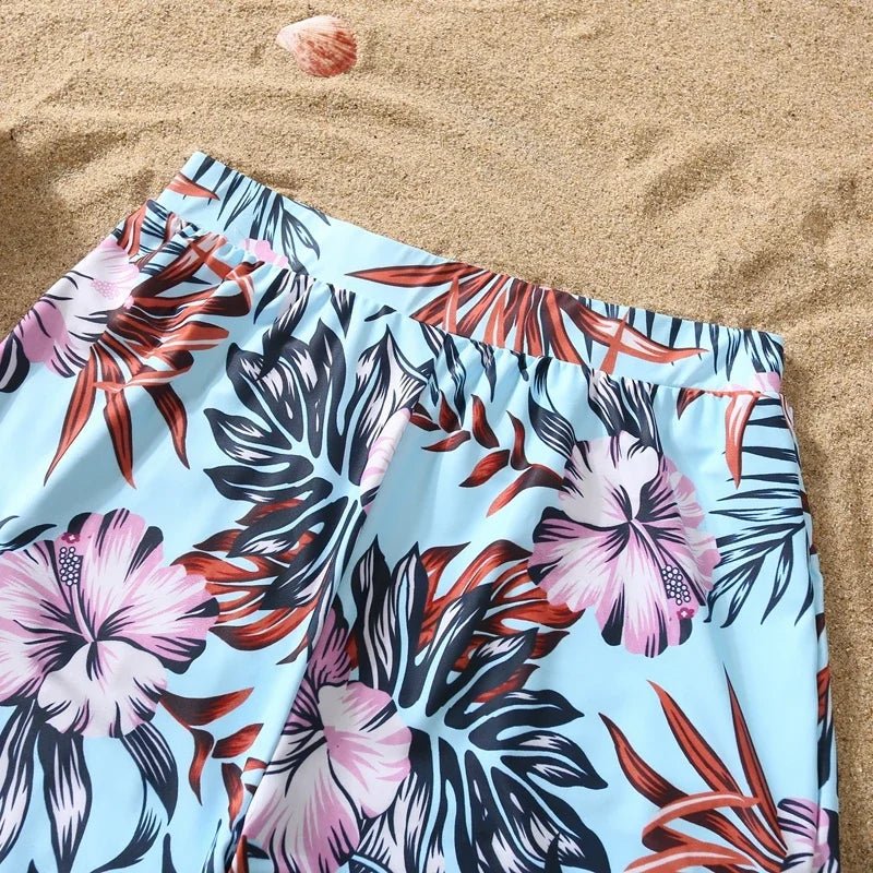 Matching Family Floral Swimsuits – Mom & Daughter One-Piece + Dad & Son Swim Trunks - Babytopia32