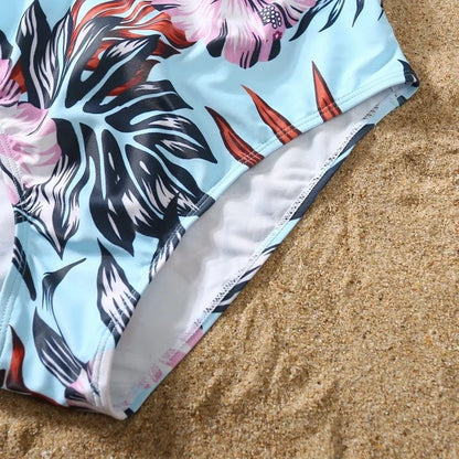 Matching Family Floral Swimsuits – Mom & Daughter One-Piece + Dad & Son Swim Trunks - Babytopia32