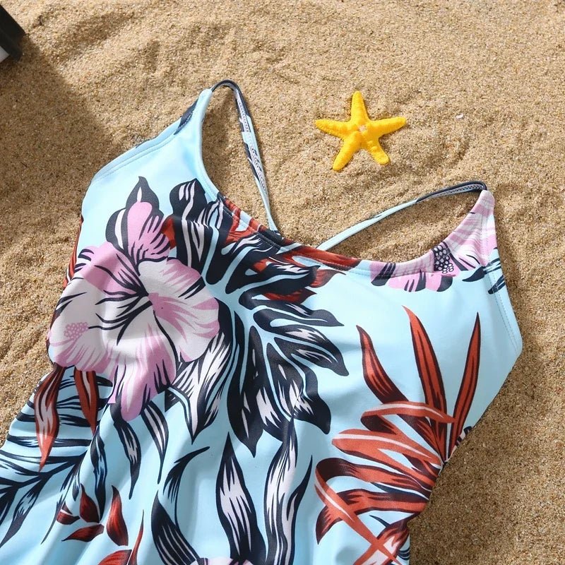 Matching Family Floral Swimsuits – Mom & Daughter One-Piece + Dad & Son Swim Trunks - Babytopia32