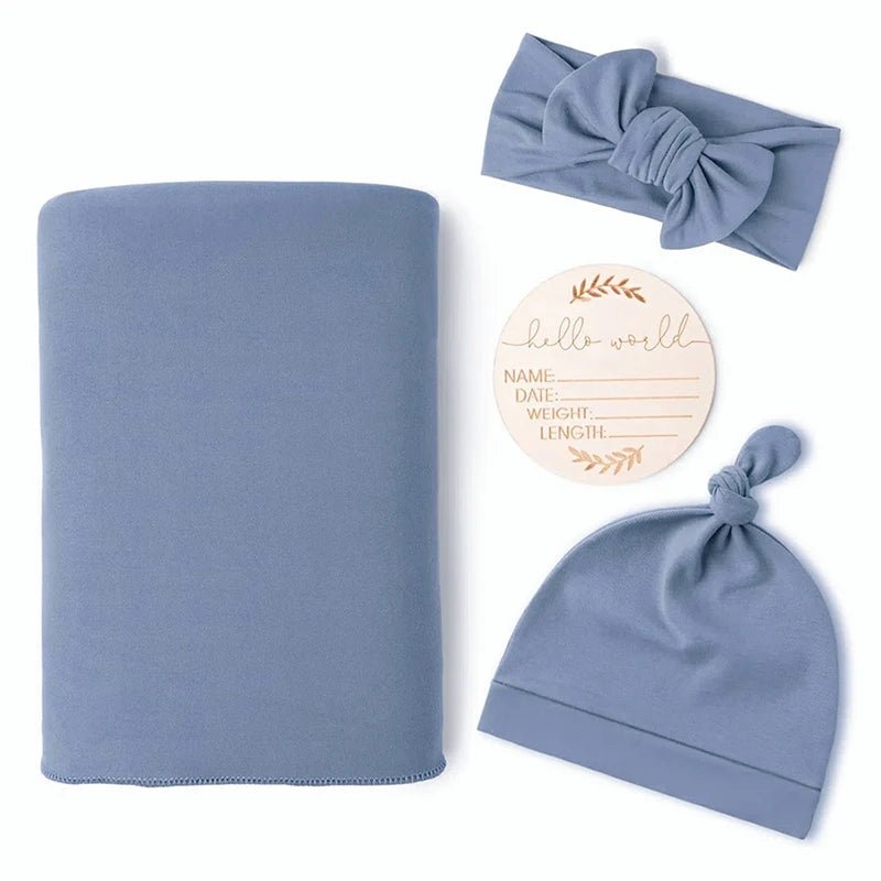 Newborn Baby Swaddle Set — Receiving Blanket, Matching Headband & Beanie | 4-Piece Gift Set - Babytopia32