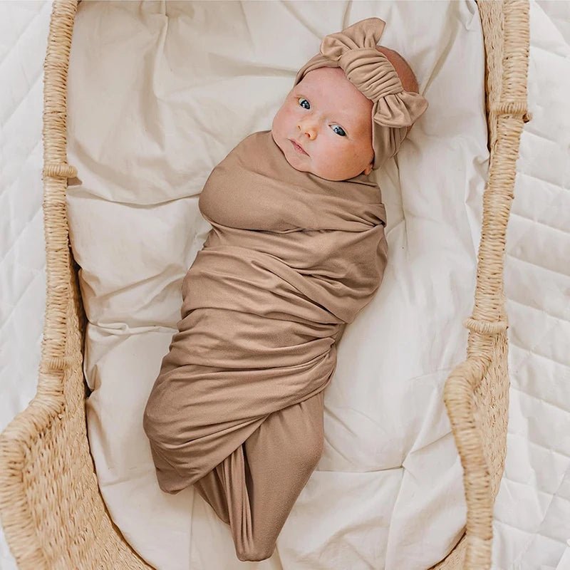 Newborn Baby Swaddle Set — Receiving Blanket, Matching Headband & Beanie | 4-Piece Gift Set - Babytopia32