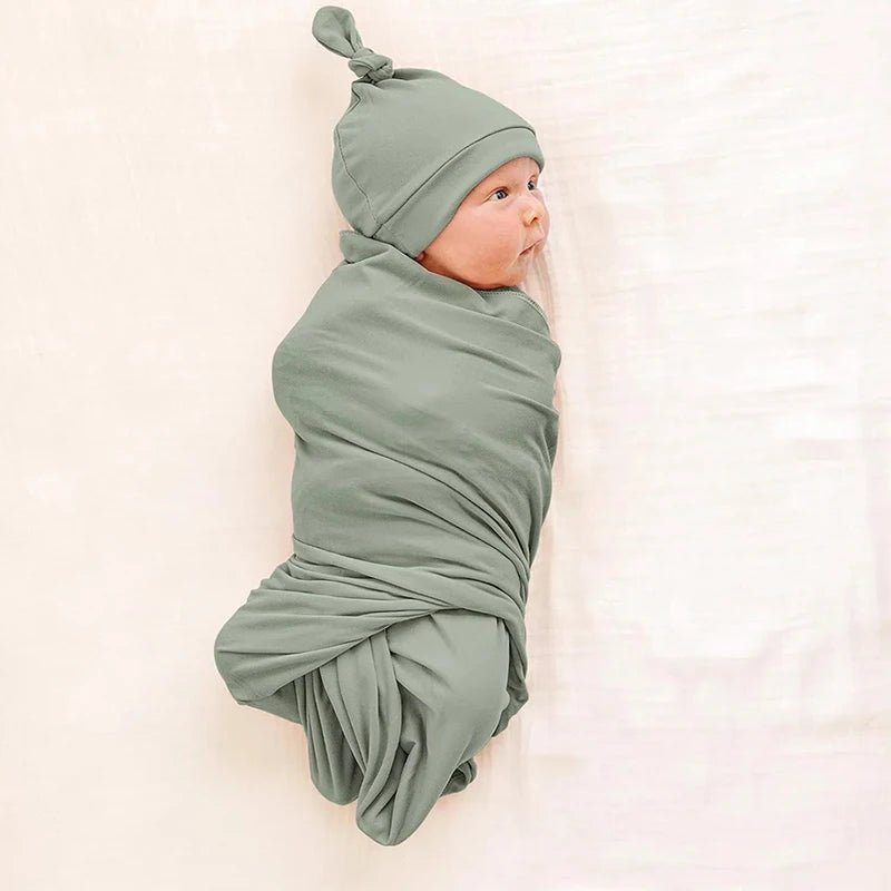 Newborn Baby Swaddle Set — Receiving Blanket, Matching Headband & Beanie | 4-Piece Gift Set - Babytopia32