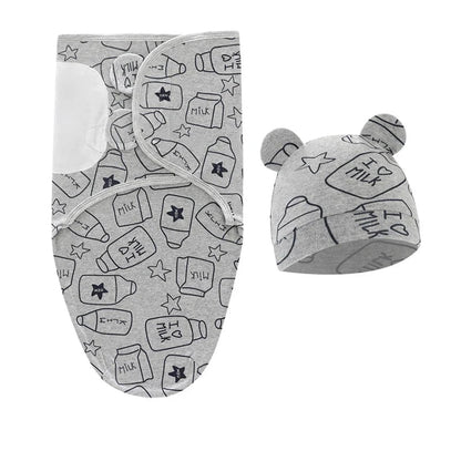 Newborn Swaddle Blanket & Hat Set — 100% Cotton Cartoon Print, Adjustable Wrap for 0–6 Months - Babytopia32