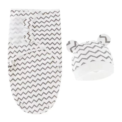 Newborn Swaddle Blanket & Hat Set — 100% Cotton Cartoon Print, Adjustable Wrap for 0–6 Months - Babytopia32