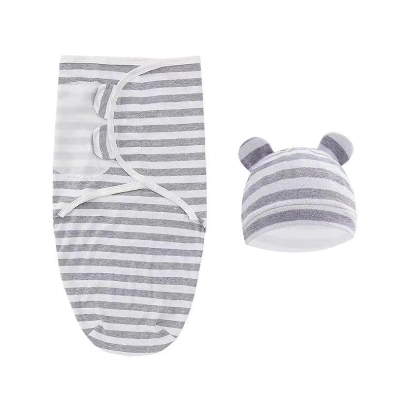 Newborn Swaddle Blanket & Hat Set — 100% Cotton Cartoon Print, Adjustable Wrap for 0–6 Months - Babytopia32