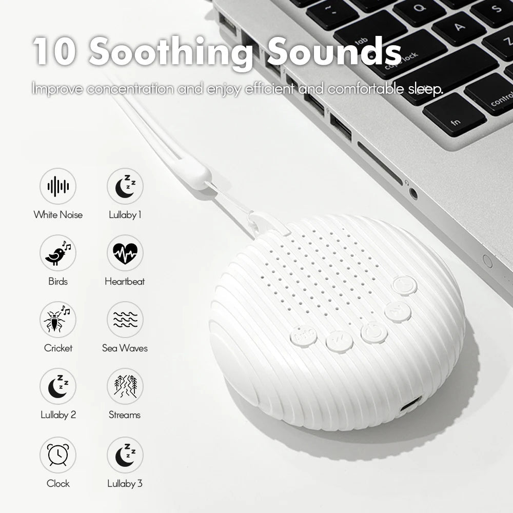 Portable White Noise Sleep Machine — 12 Soothing Sounds, USB Rechargeable, Timer & Volume Control - Babytopia32