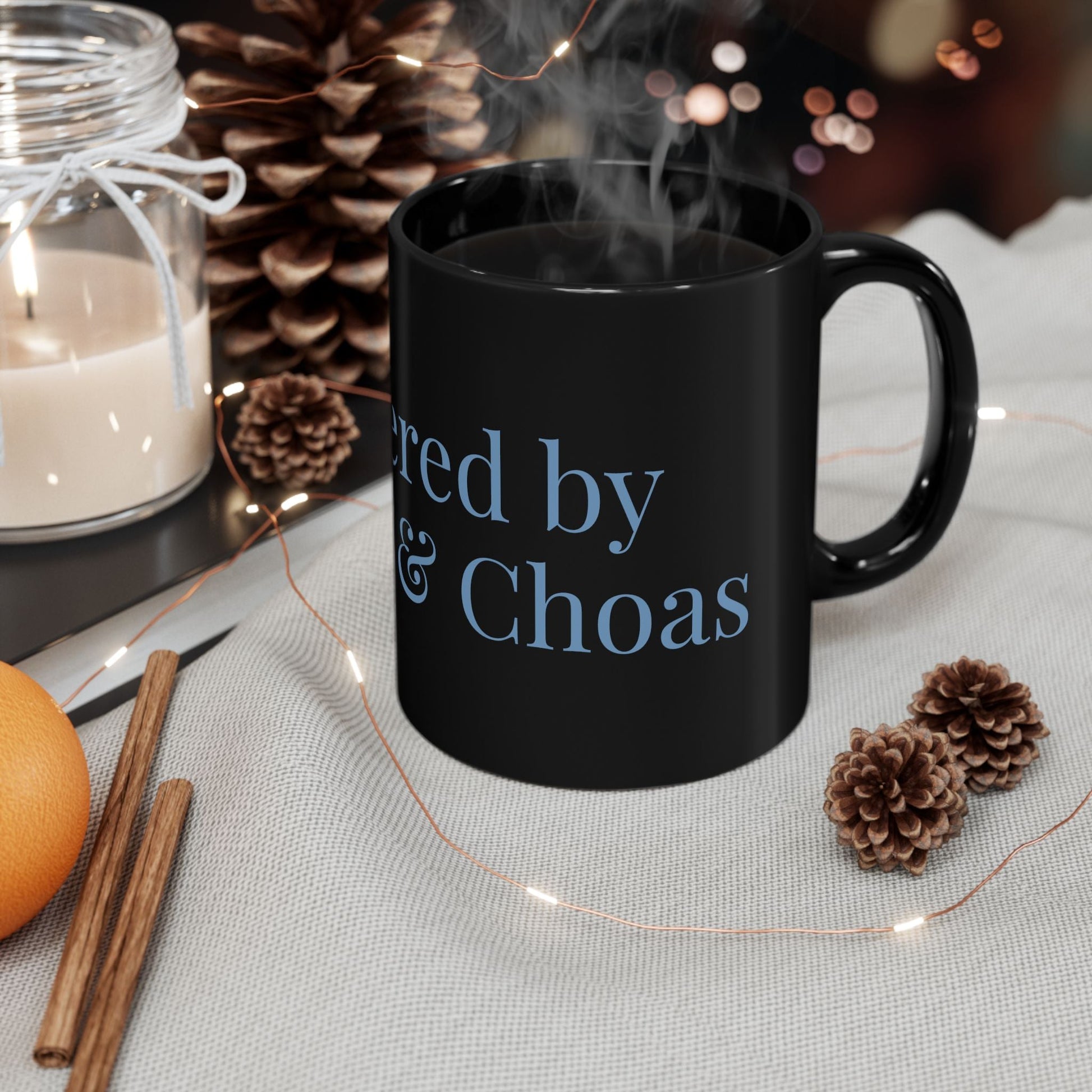 Powered by Coffee and Chaos Mug | Black Coffee Mug 11oz 15oz - Babytopia32